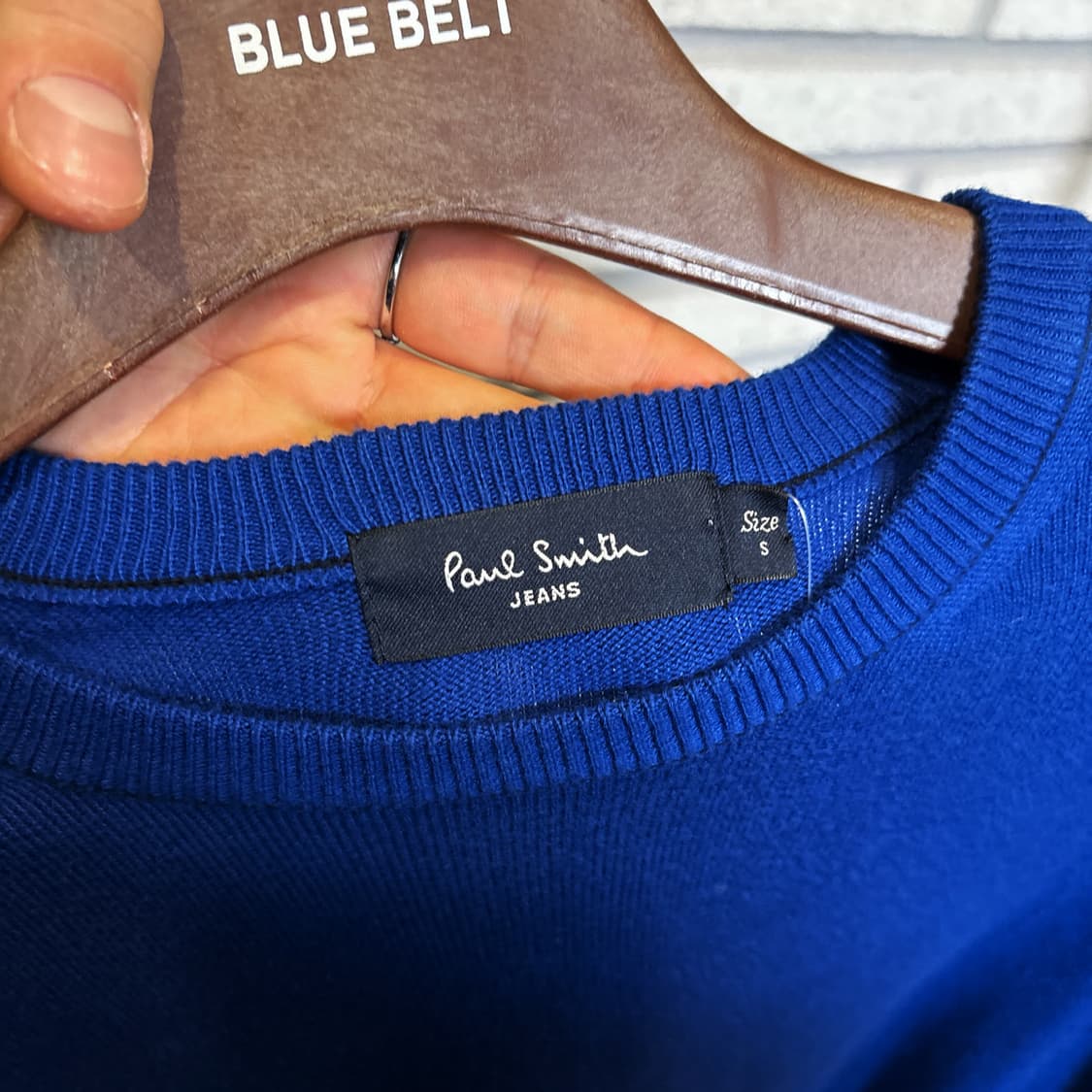 폴스미스 미니멀 크루넥 코튼 니트 스웨터 리버스 스티치 디테일 블루 상품이미지7