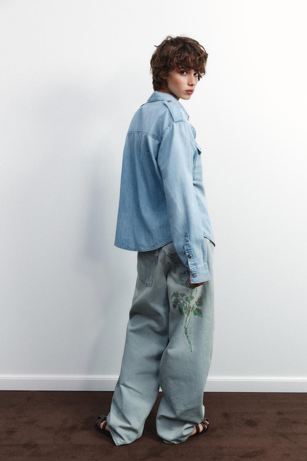 자라 버클 데님 견장 연청 데님 셔츠 xl 상품이미지2