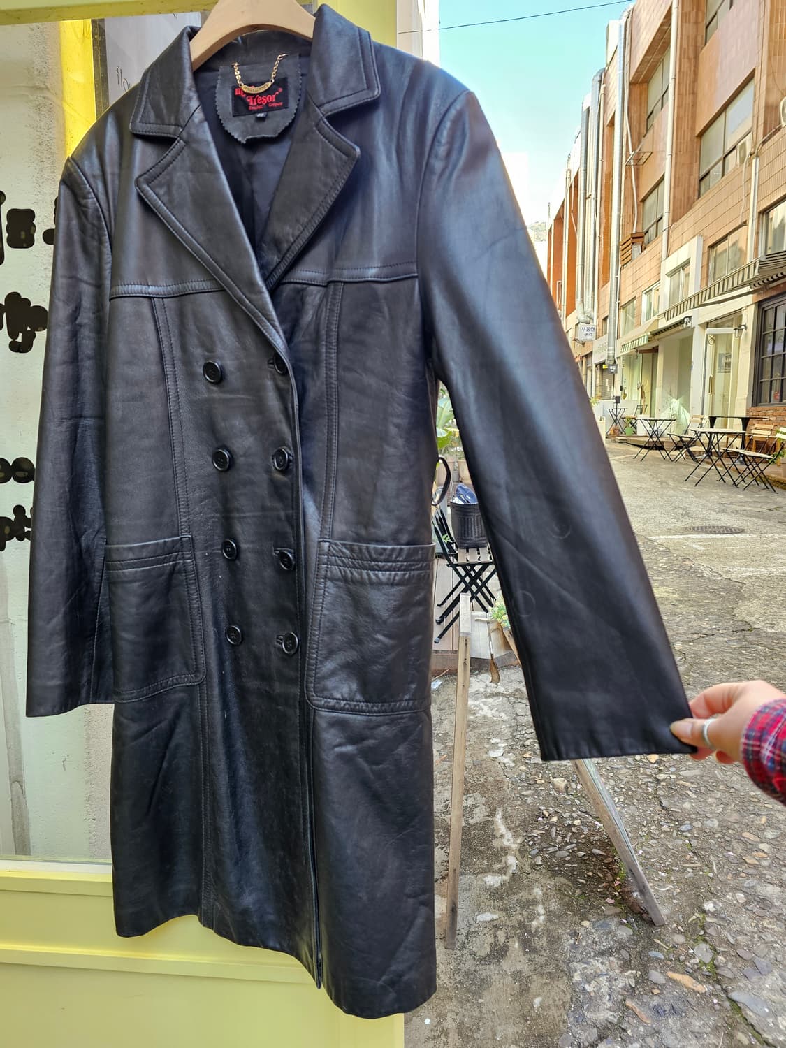 90's Mon Tresor  블랙 램스킨 더블 롱자켓 상품이미지4