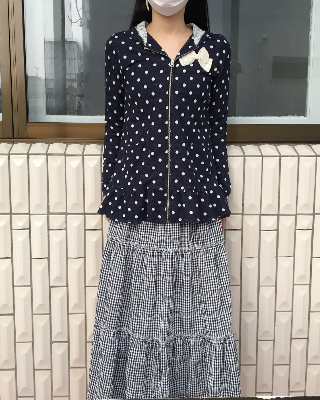 Ribbon point dot pattern hood zip up 상품이미지6