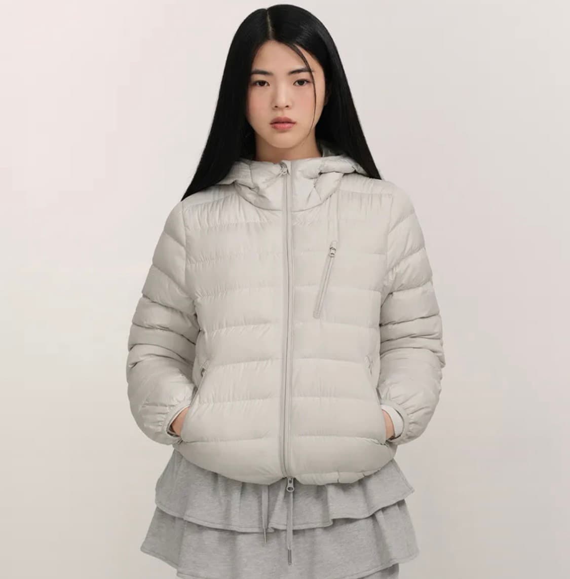 무신사 스탠다드 시티 레저 우먼 경량 패딩 스톤 회이트 m 상품이미지1