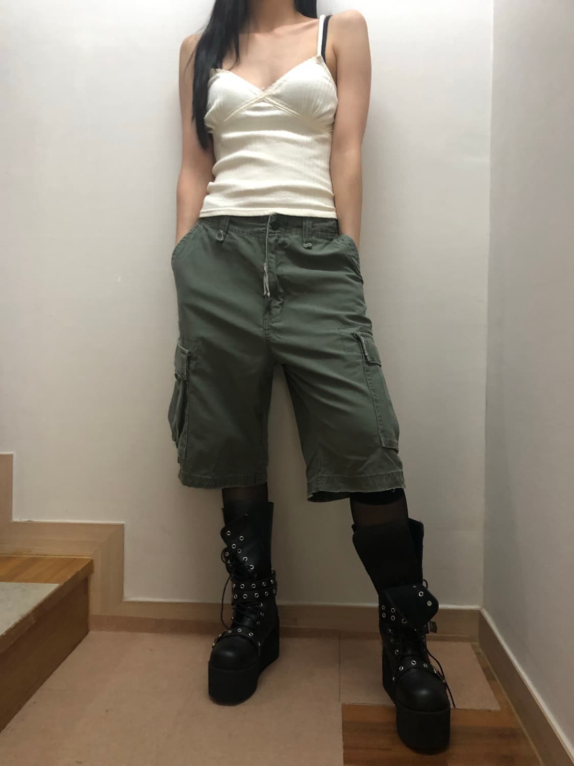 빈티지 카키 카고 버뮤다 팬츠 상품이미지6
