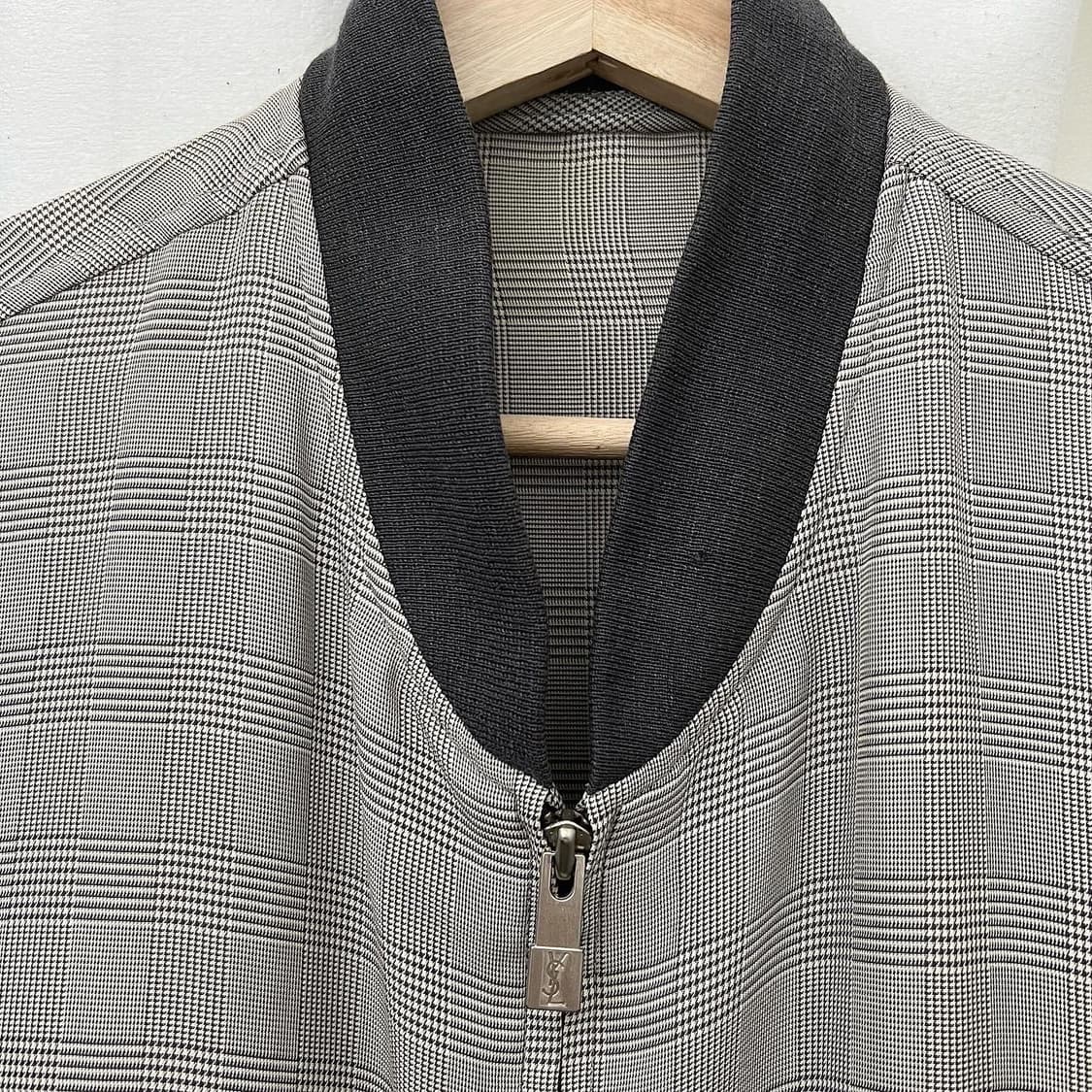 입생로랑 챠콜 체크 블루종 폴리에스터 자켓 상품이미지2