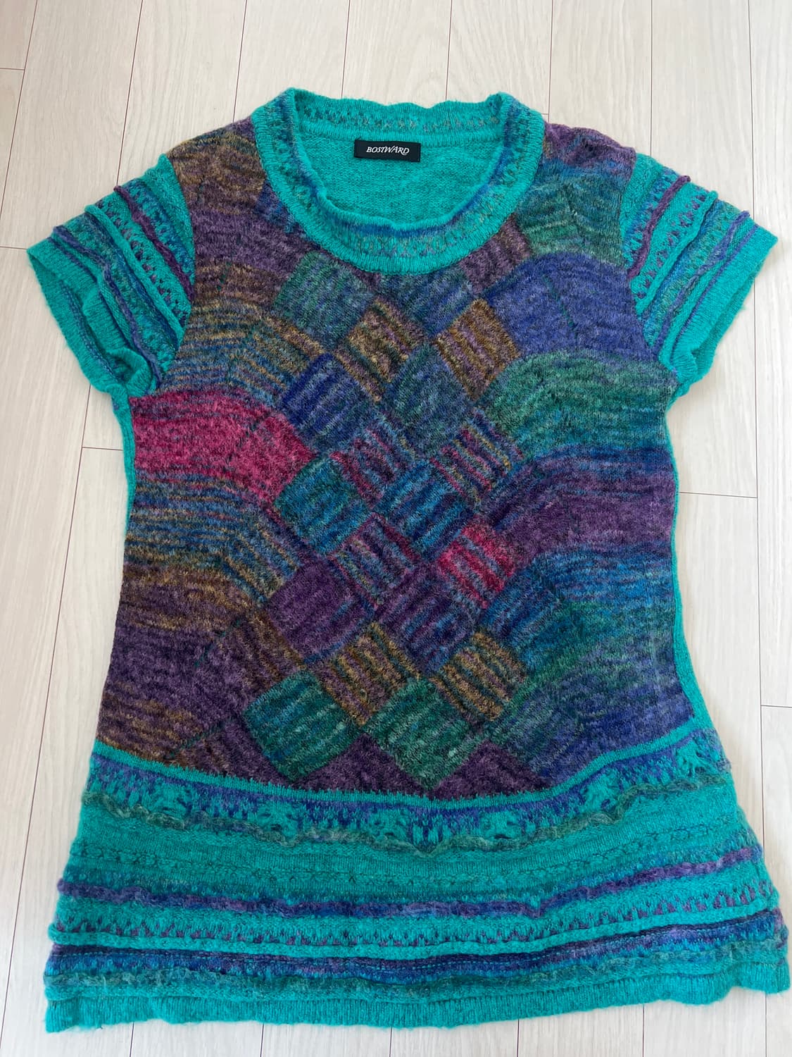 빈티지 색감 패턴 니트 반팔 상품이미지1