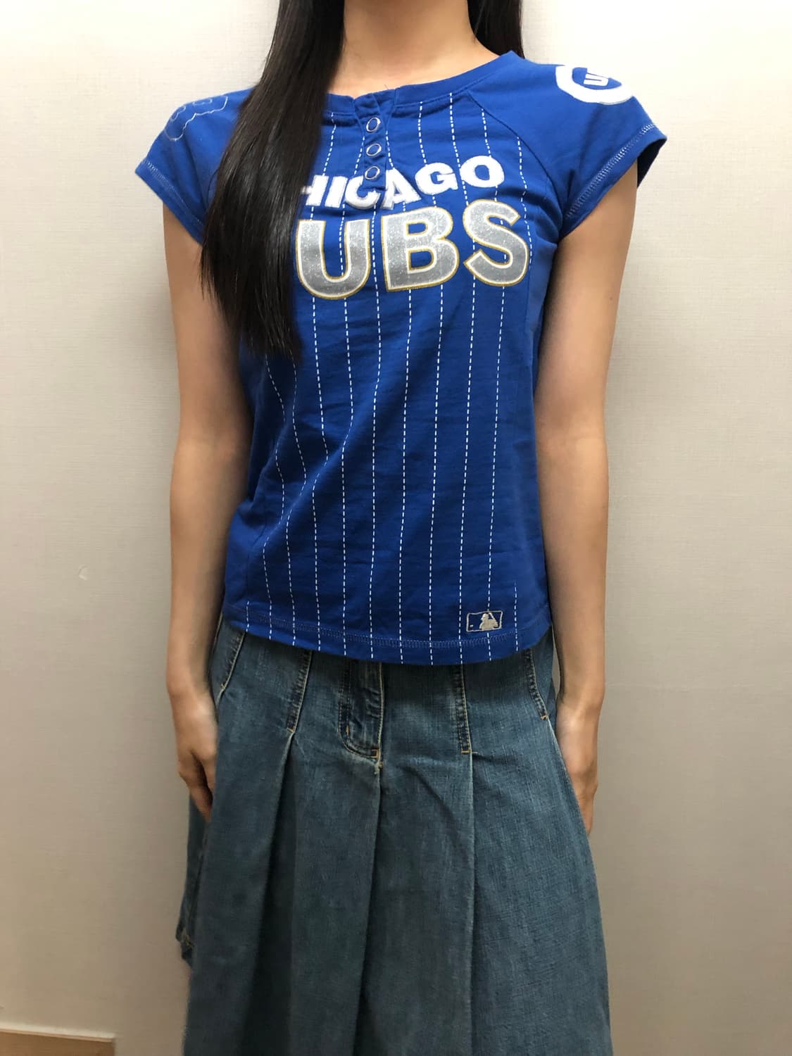 빈티지 mlb 블루 스트라이프 티셔츠 상품이미지5