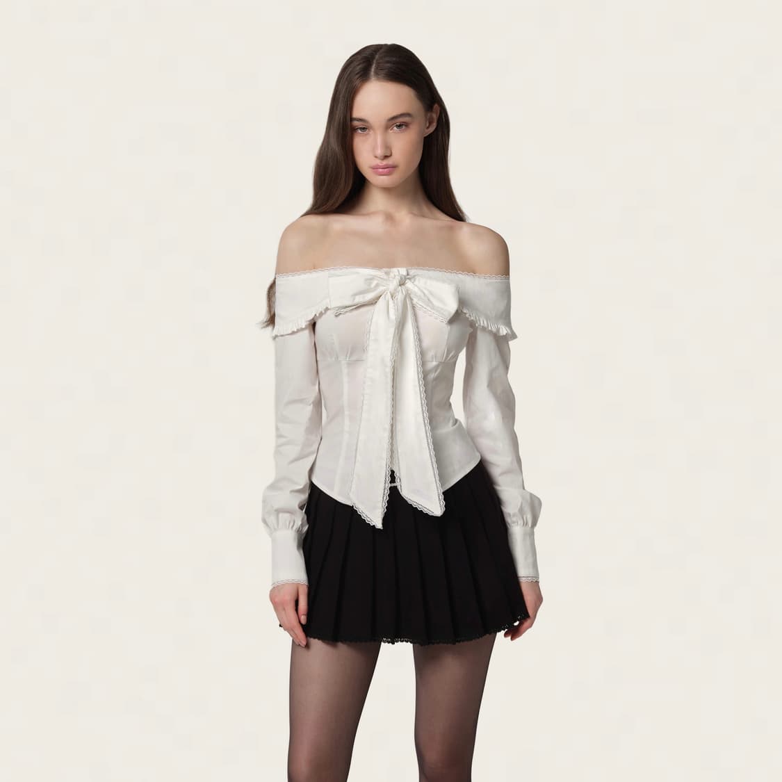 클리시어 블라우스 Beloved ribbon blouse, White 상품이미지1