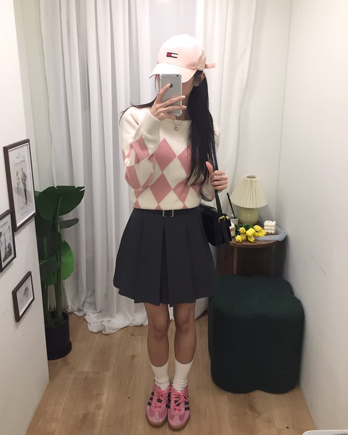 여성 라코스테 아가일패턴 라운드니트 95 상품이미지1