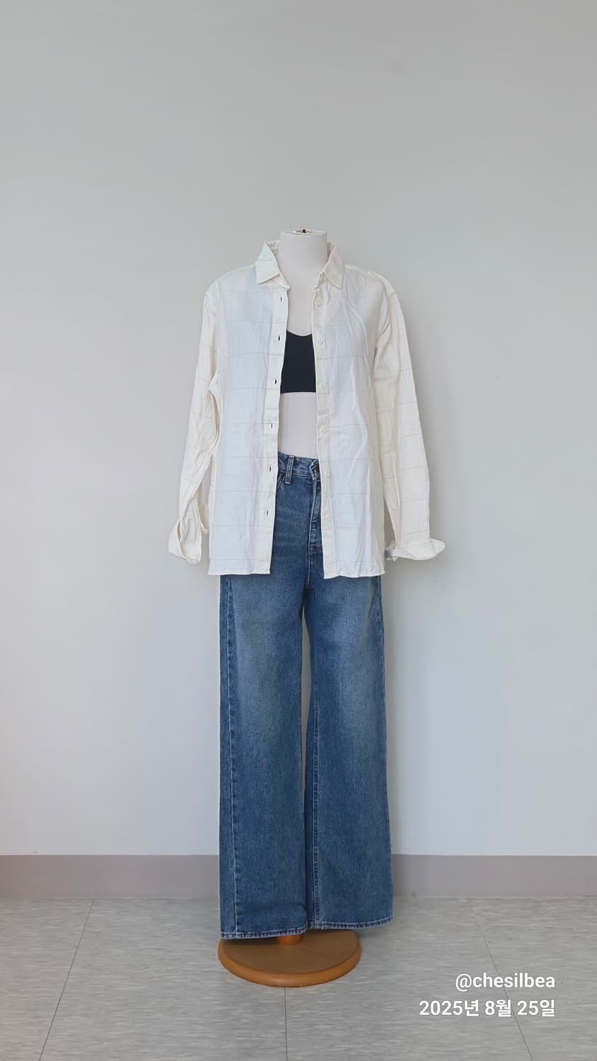 MUJI 무지 체크 아이보리 셔츠 상품이미지2