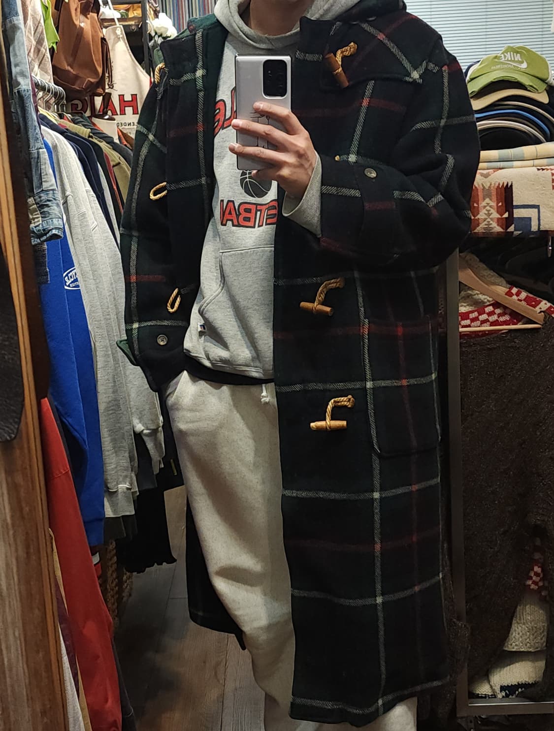 90s 폴로 랄프로렌 롱 더플코트 타탄 체크 made in USA M 상품이미지9