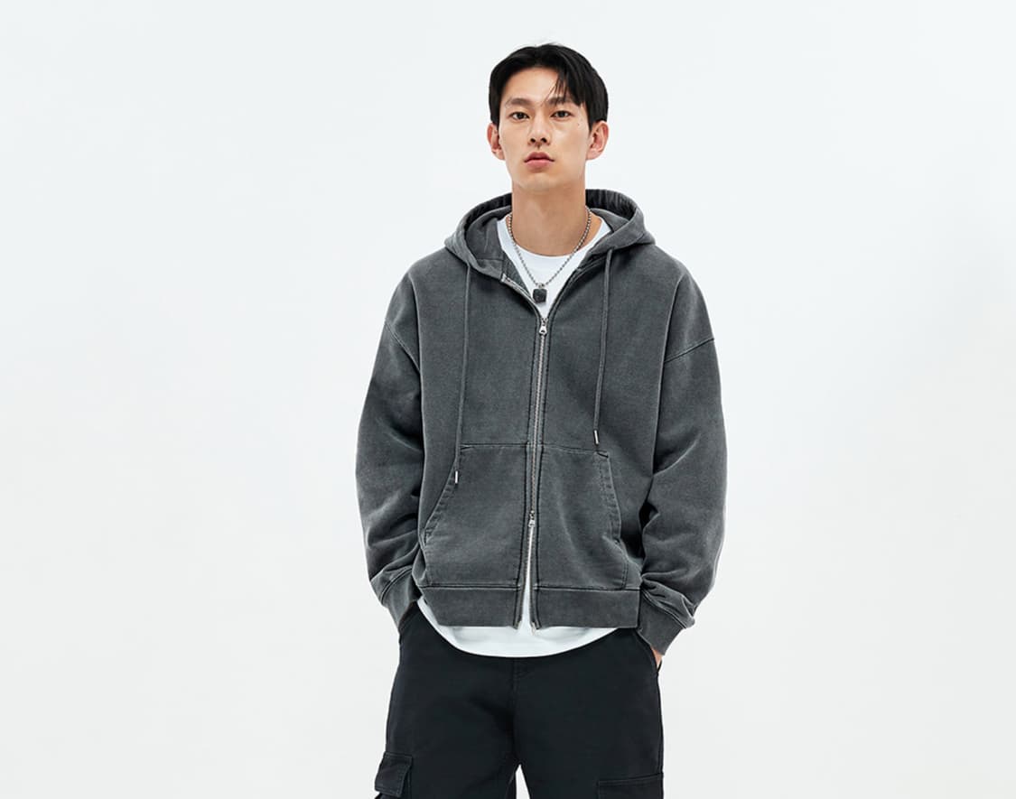 소버먼트 피그먼트 컷 후드 집업 상품이미지1