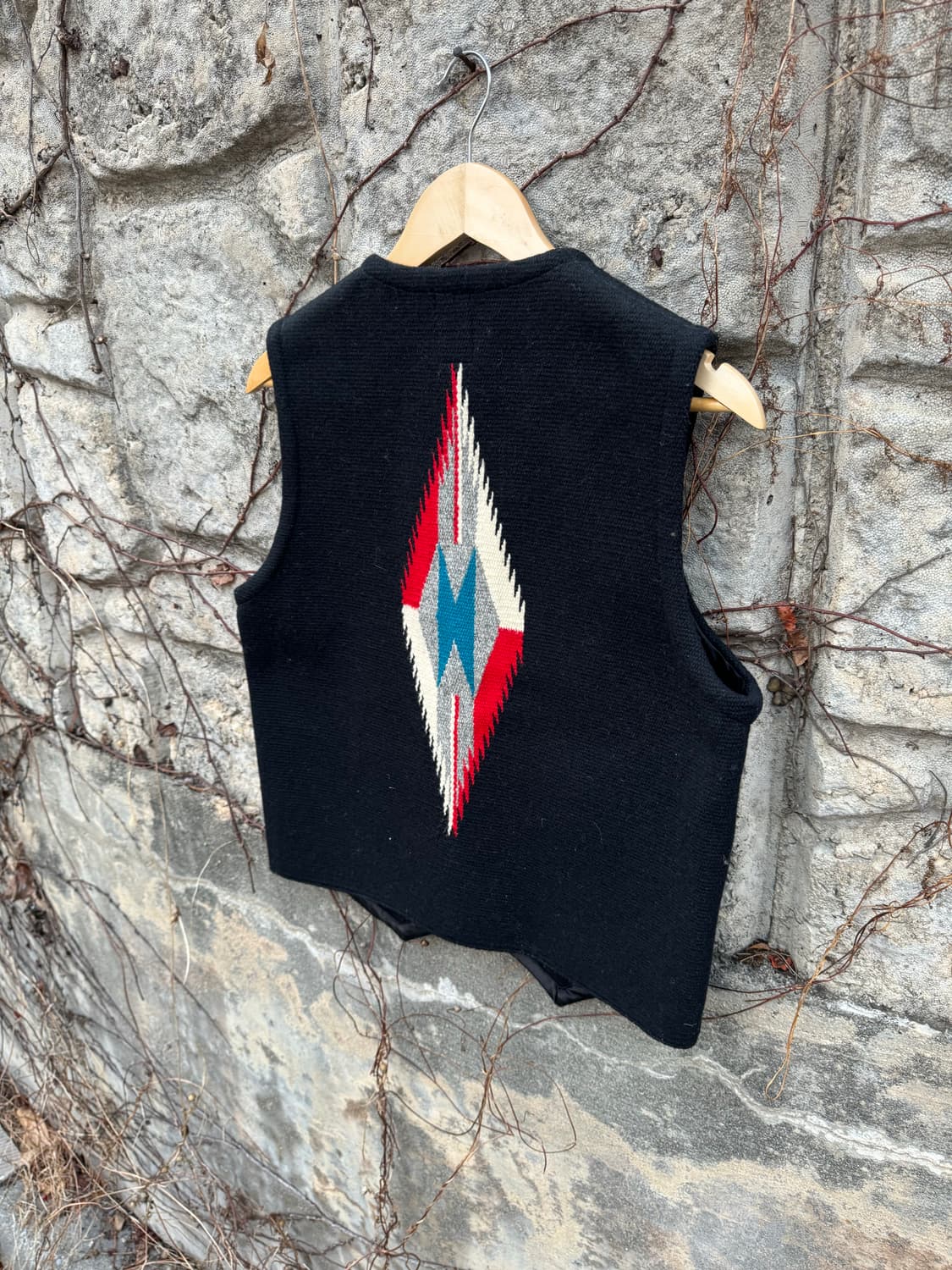 오르테가 핸드 우븐 울 네이티브 나바호 웨스턴 치마요 베스트 조끼 블랙 상품이미지5