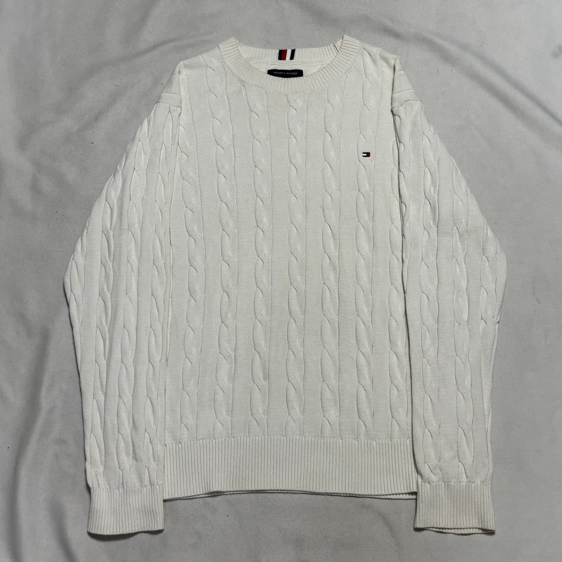 2XL 타미힐피거 화이트 케이블 니트 상품이미지2