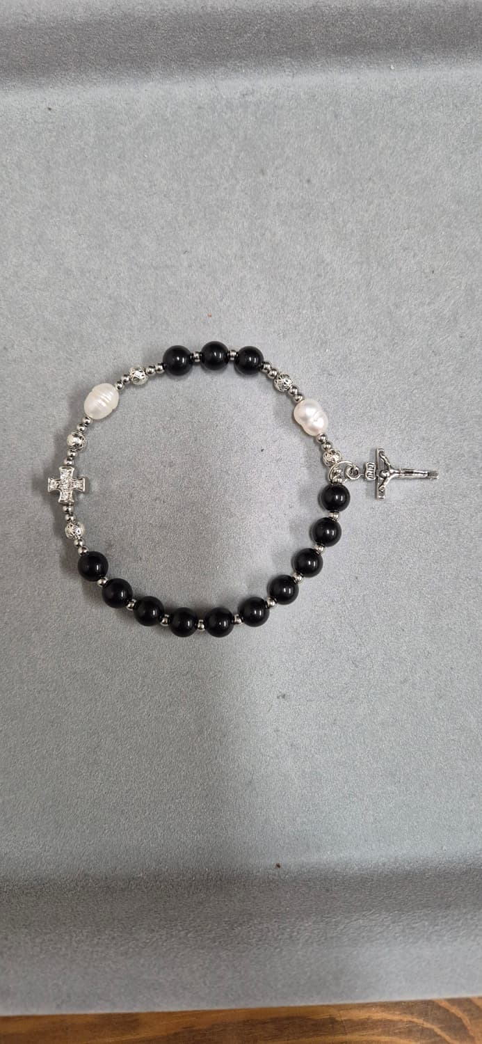 💖 핸드메이드 묵주팔찌 (천연 오닉스 & 바로크 진주) 상품이미지3