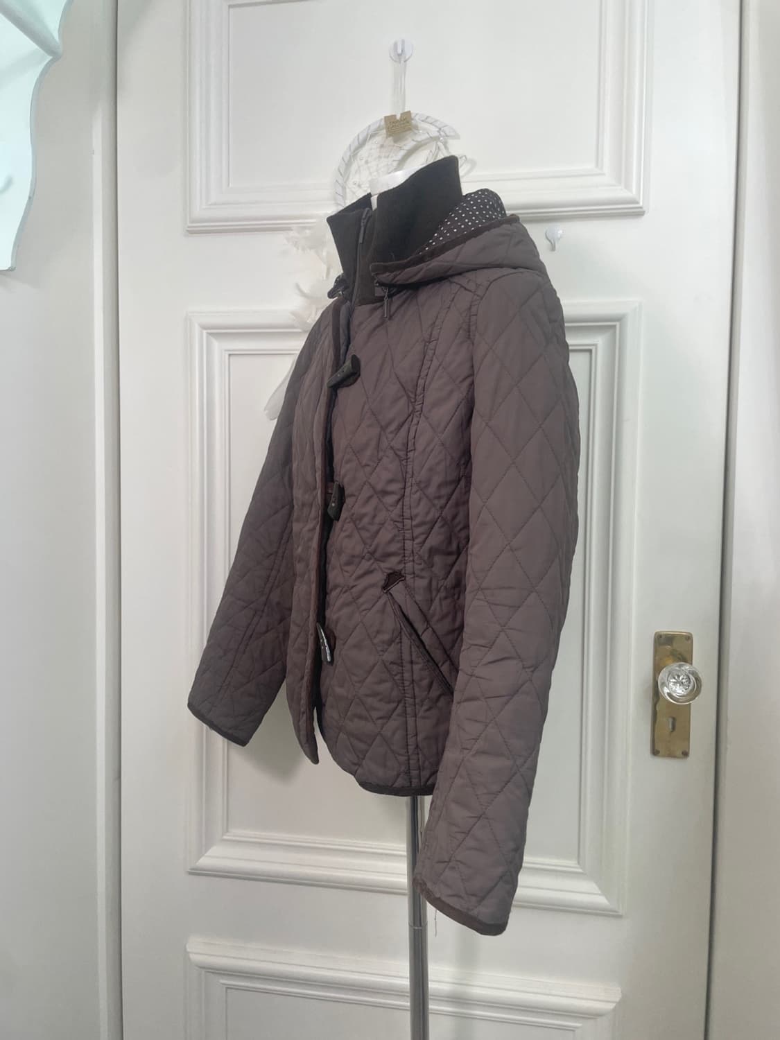 brown hoodie dot quilting jacket(size-M) 상품이미지2