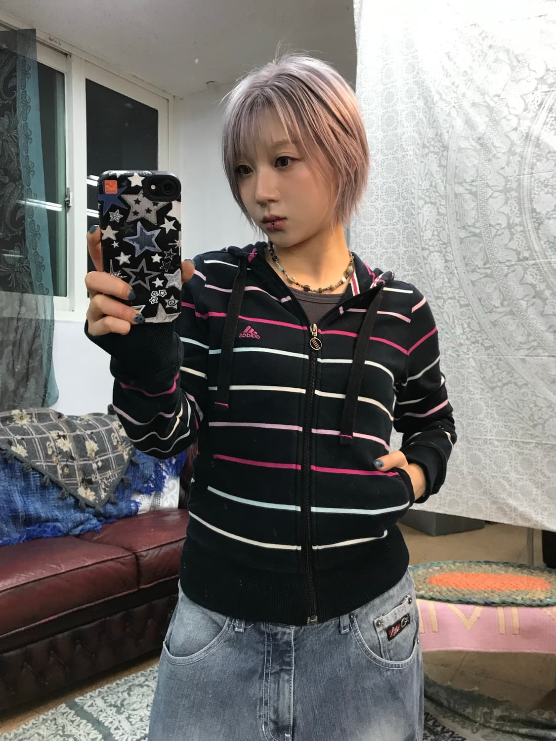 아디다스 여성 스트라이프 후드집업  상품이미지1