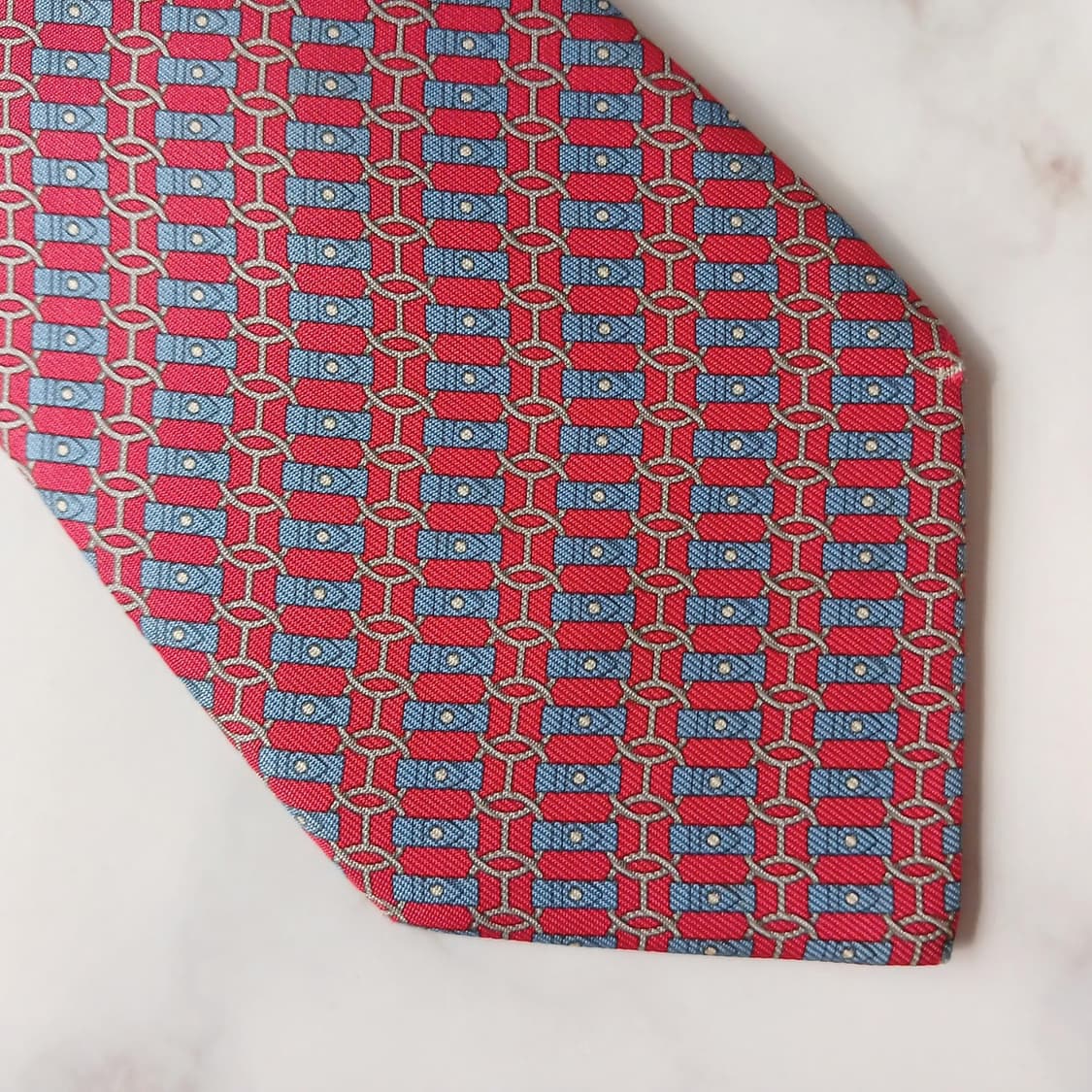 에르메스 실크 레드 H 패턴 넥타이 8.1cm B등급 E721 상품이미지5