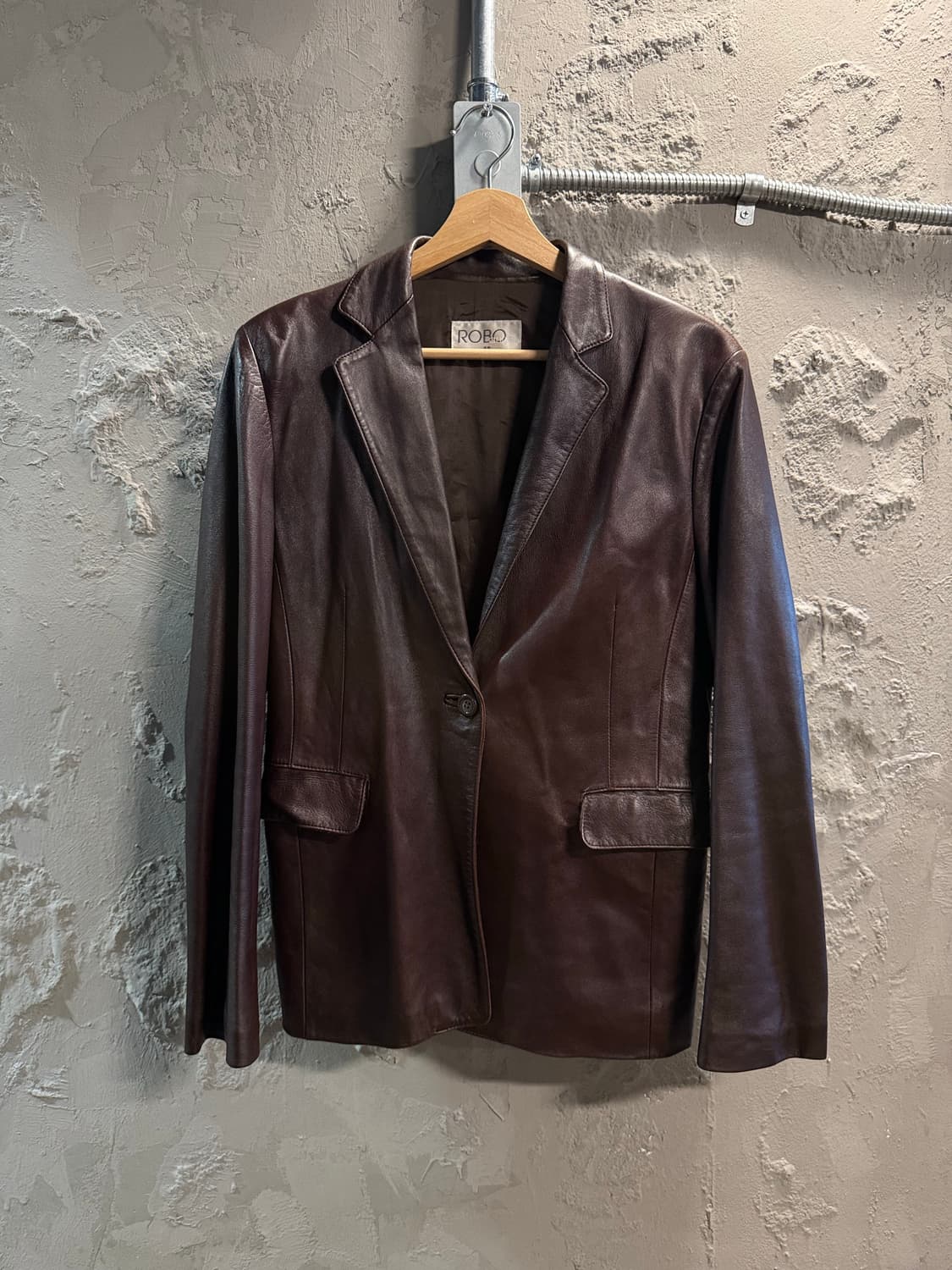 M 로보 ROBO 양가죽 테일러드 원버튼 레더 자켓 버건디브라운 상품이미지1