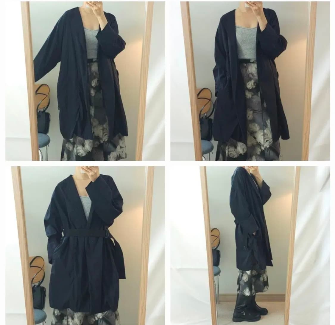 (55)한섬 더캐시미어 트렌치 코트 노카라 긴팔 네이비 상품이미지2