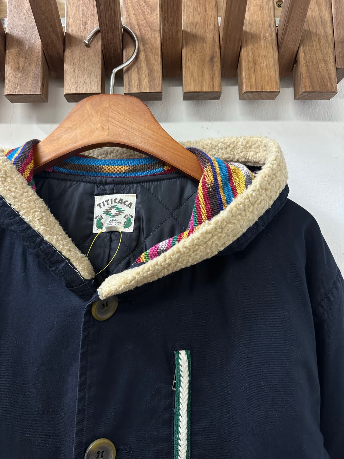 일본빈티지 TITICACA 티티카카 네이비 보아 후드 코트 상품이미지2
