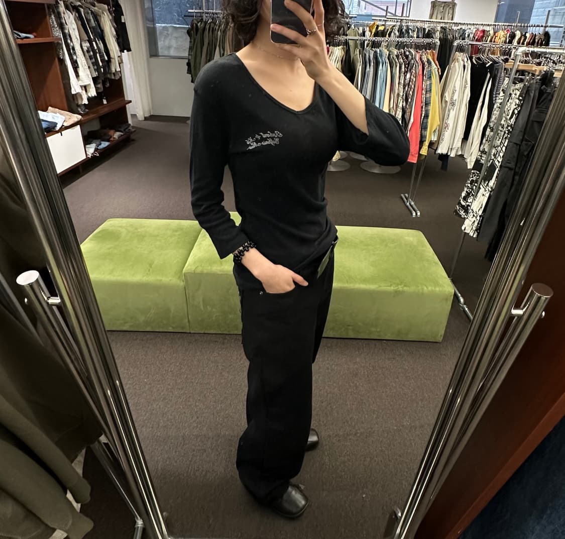 OS)Japanese vintage 여성 v넥 7부 롱슬리브 상품이미지2