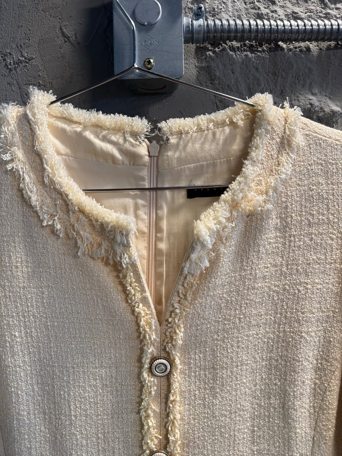 시슬리 SISLEY 트위드 프린지 원피스 아이보리 44 상품이미지4