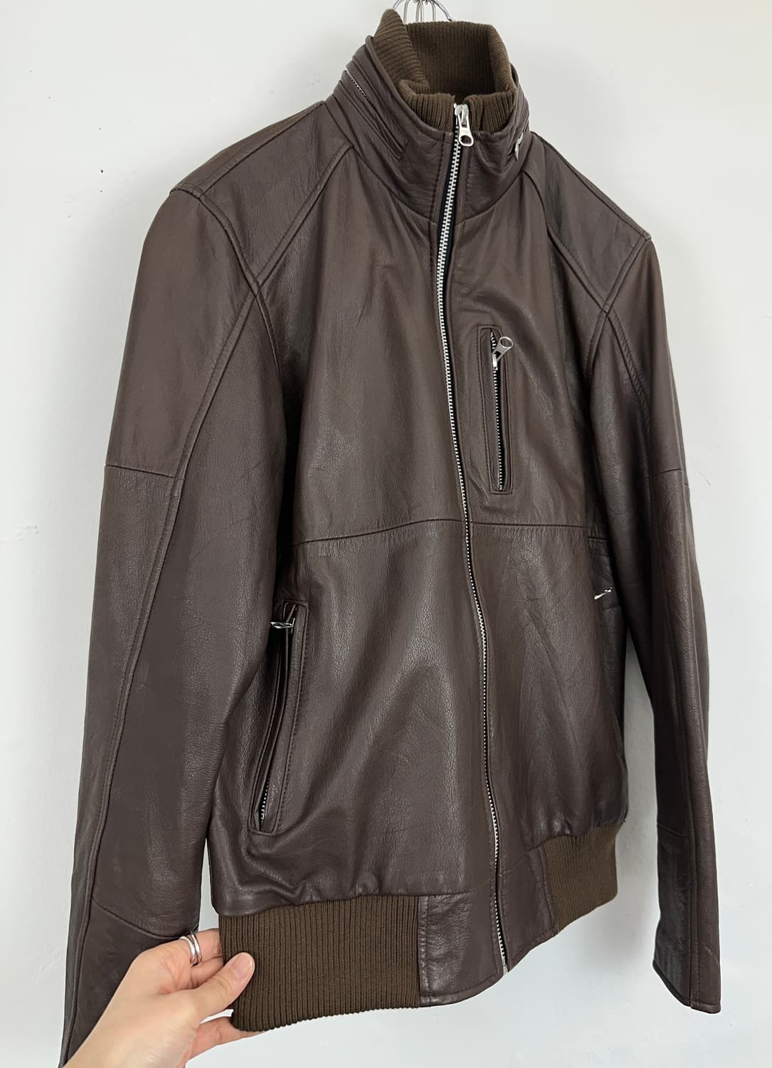 KMK Ribbed High-Neck Lambskin Zip Jacket 상품이미지6