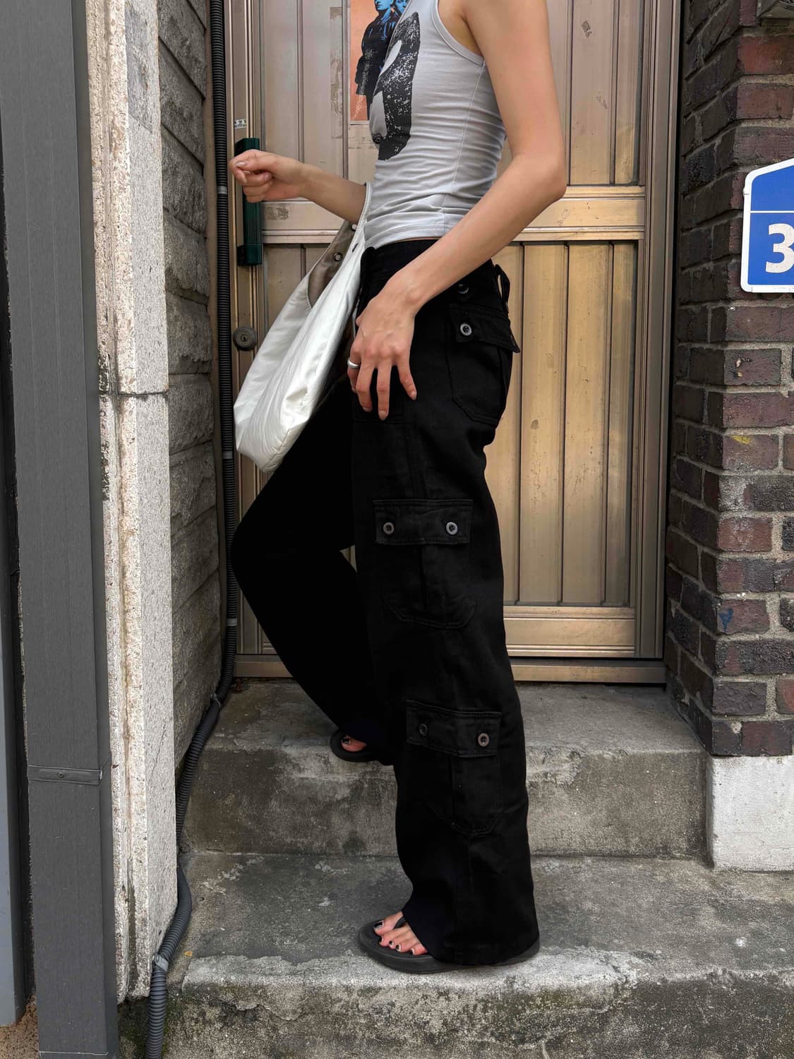 새상품) 로우라이즈 블랙 카고 팬츠 S 상품이미지6