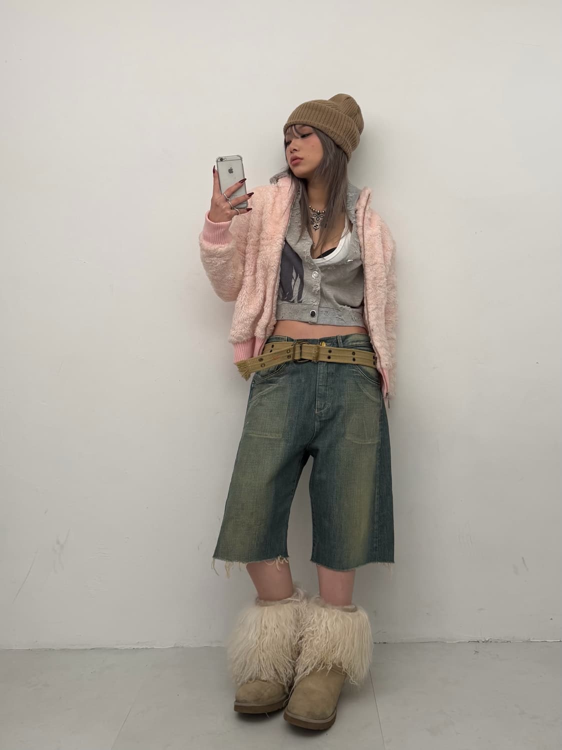 우먼 프린팅 디스트레스 크롭 후디 상품이미지3