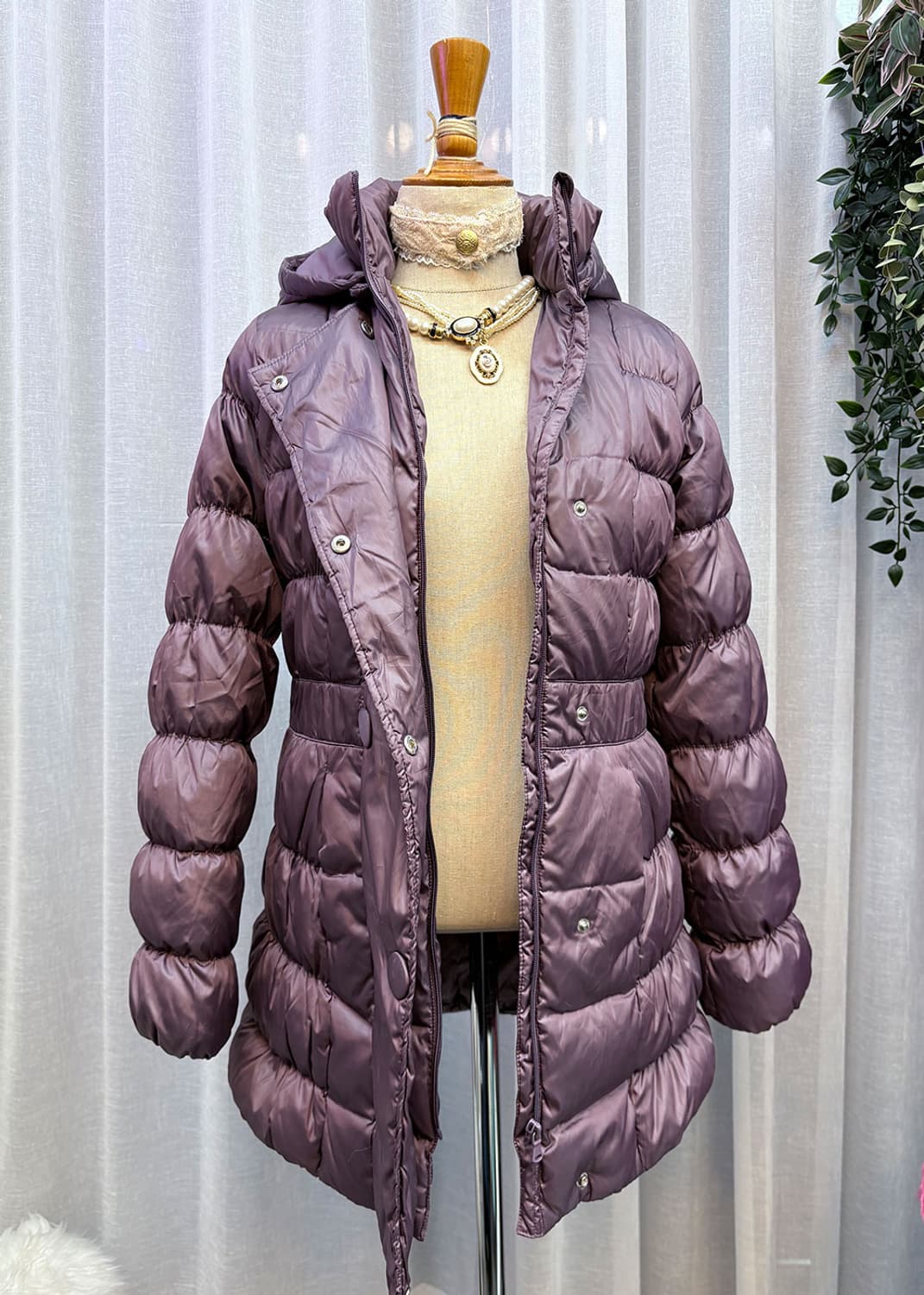 베네통 퍼플 더블버튼 미디패딩 상품이미지4