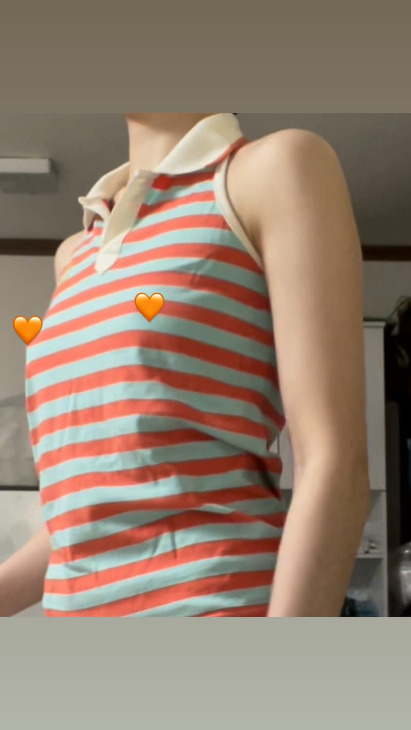 엘레쎄 홀터넥 카라 스트라이프 오렌지 골드글리터반짝이 나시 슬리브리스 상품이미지5