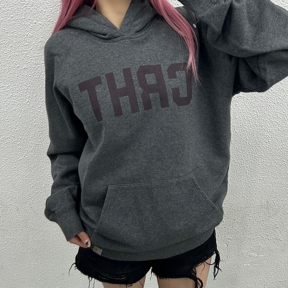 칼하트 버건디 로고 차콜 후드 L 상품이미지1