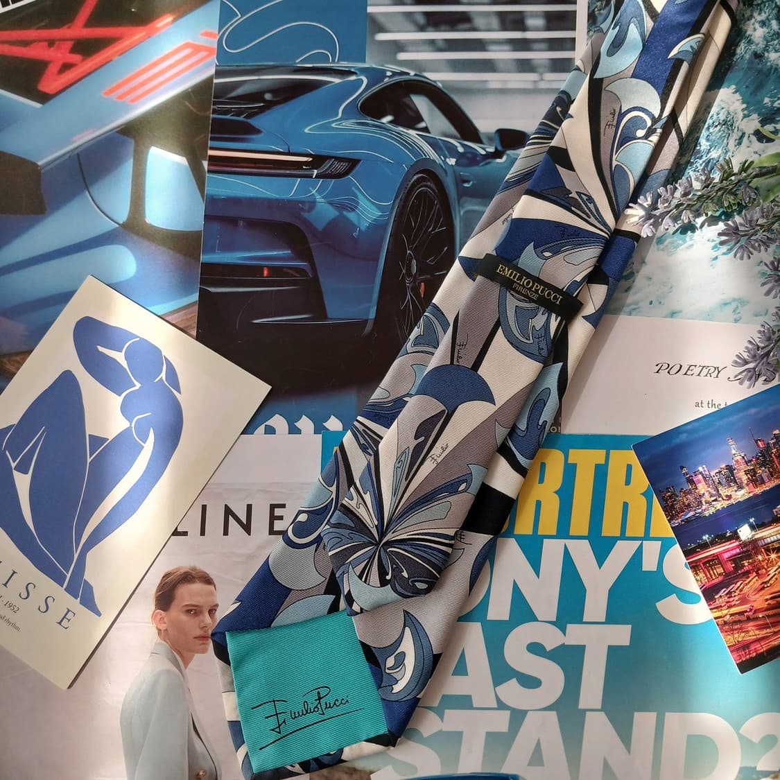 에밀리오 푸치 실크 블루 아트패턴 넥타이 8.6cm A+등급 A19013 상품이미지4