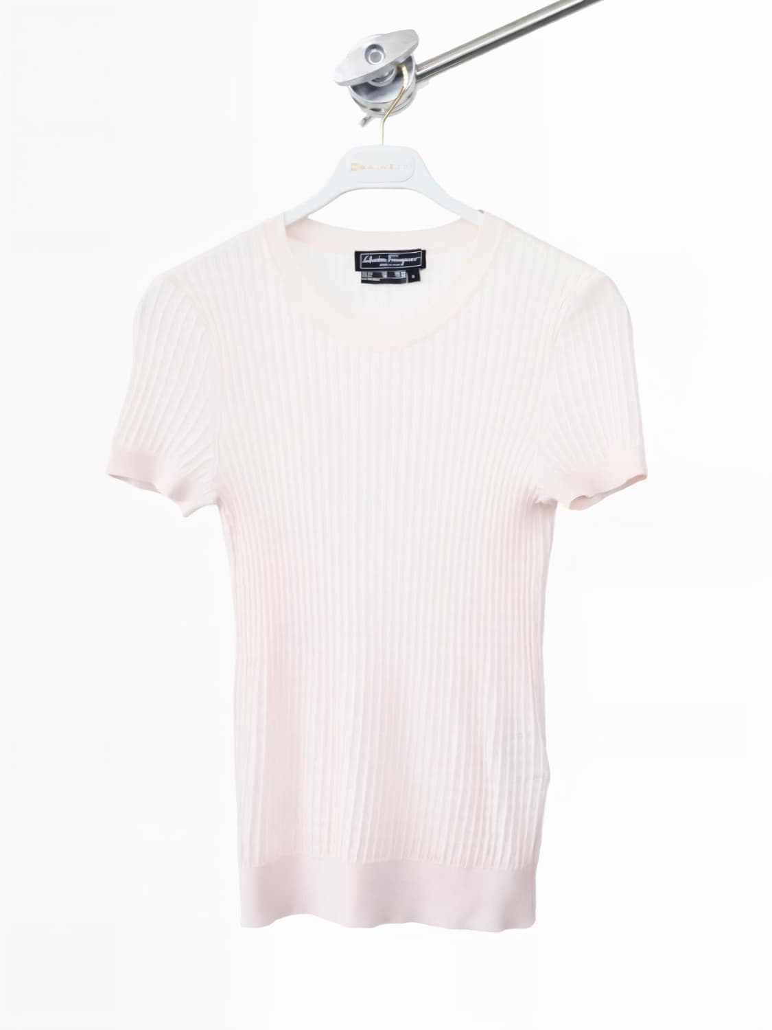 Ferragamo Silk-Wool Ribbed Kninit Top 상품이미지1