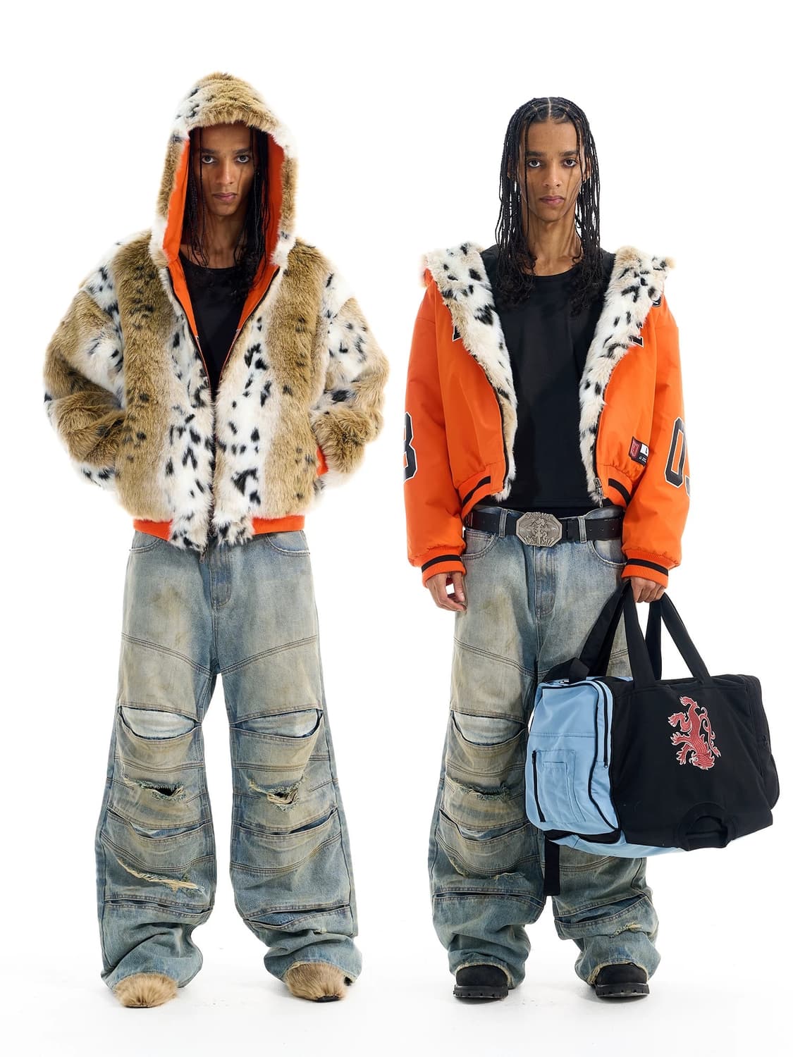 Orange Fur-Lined Patch Hooded Jacket  상품이미지2