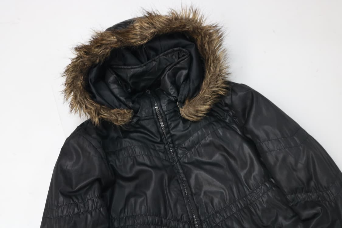 Vida Roseo 빈티지 블랙 퍼 후드 셔링 패딩 점퍼 상품이미지5