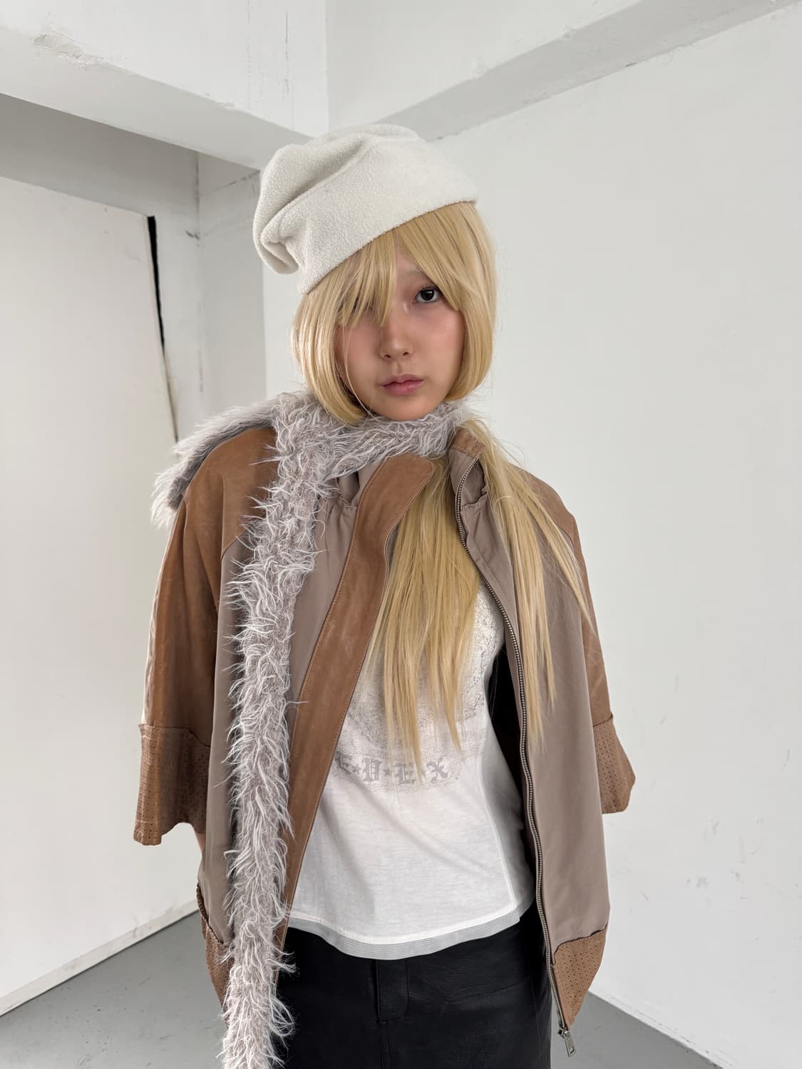 minimal leather block high-neck jacket 상품이미지2