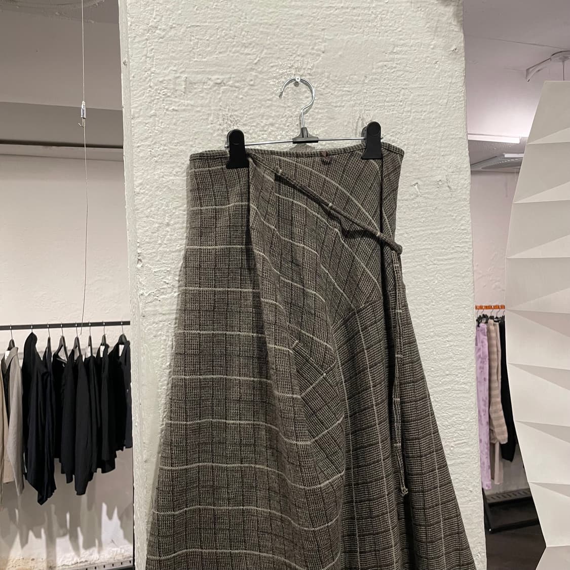 요지야마모토 체크 랩 울 스커트 상품이미지2