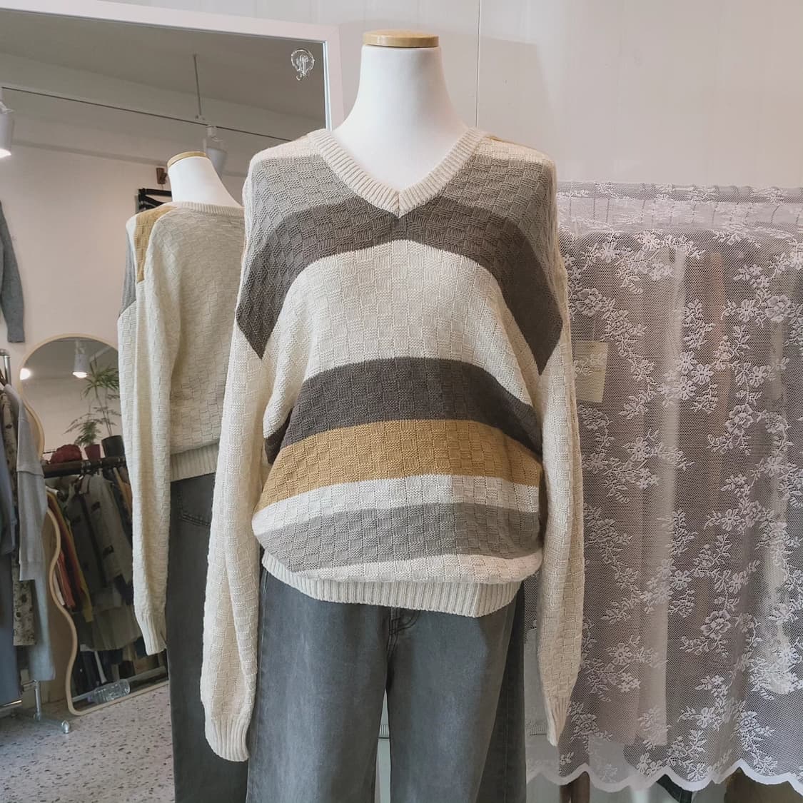 Lindbergh 스트라이프 와플 봄니트 상품이미지7