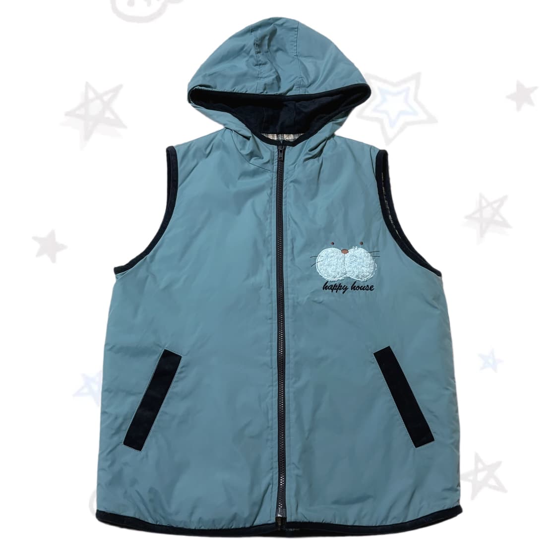 코코모리 모리걸 핀터깔 수달 보노보노 후드 패딩 안 체크 조끼  상품이미지1