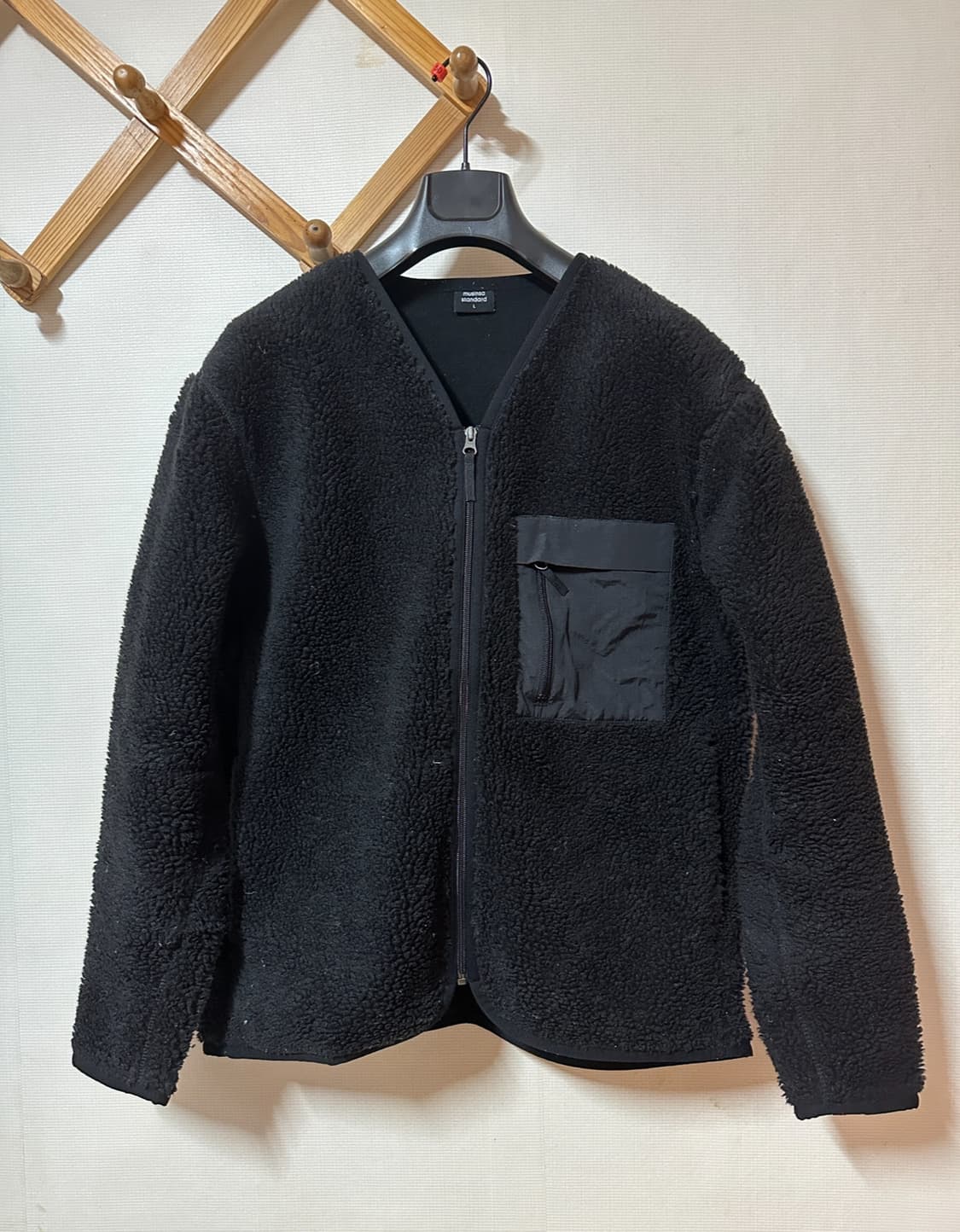 무신사 스탠다드 브이넥 쉐르파 플리스 재킷 블랙 L사이즈 상품이미지1