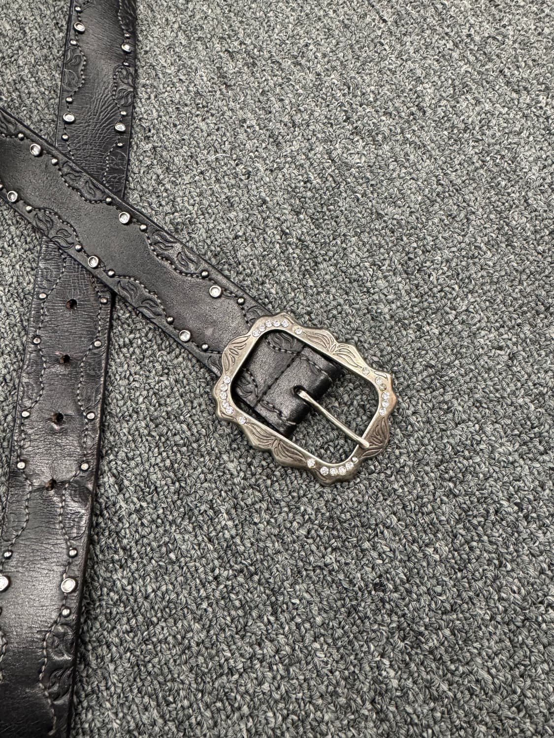 Nine West 빈티지 버클 잼스톤 웨스턴 블랙 가죽벨트 상품이미지2