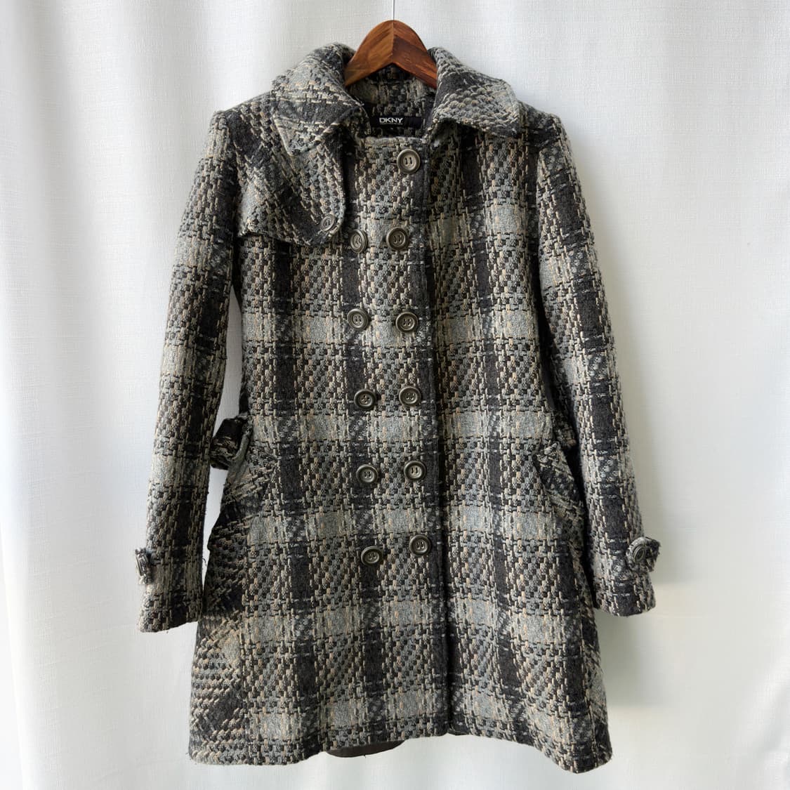 DKNY 더블 브레스티드 체크 트위드 코트 2사이즈 상품이미지1