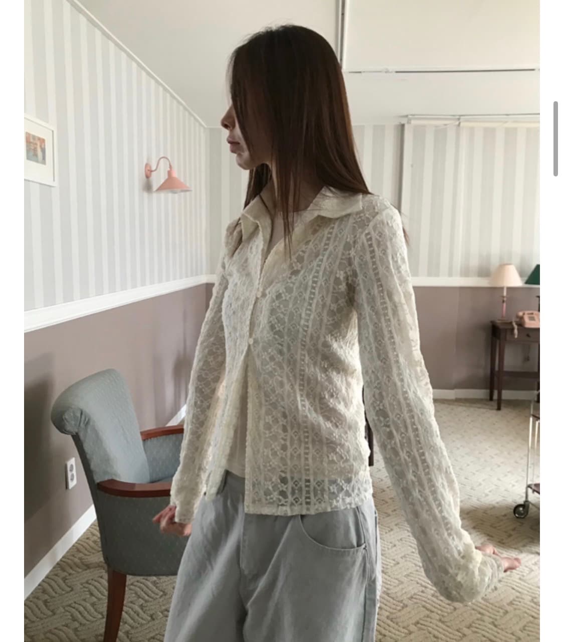 오네 시스루 가디건 아이보리 상품이미지4