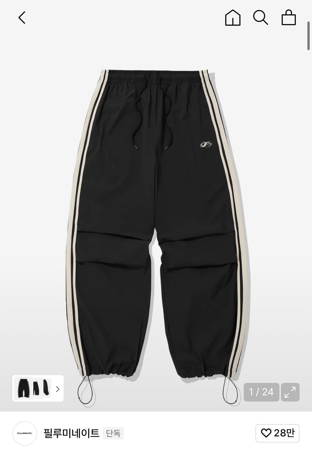 필루미네이트 나일론 투 턱 테이핑 팬츠 블랙 상품이미지1