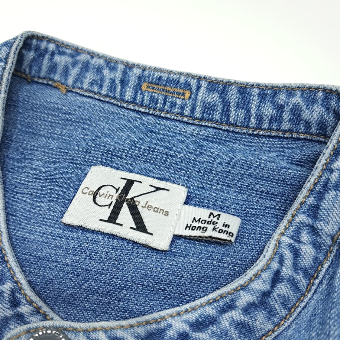 CL891 M 캘빈클라인 90s 홍콩판 차이나칼라 데님 셔츠 남방 상품이미지3