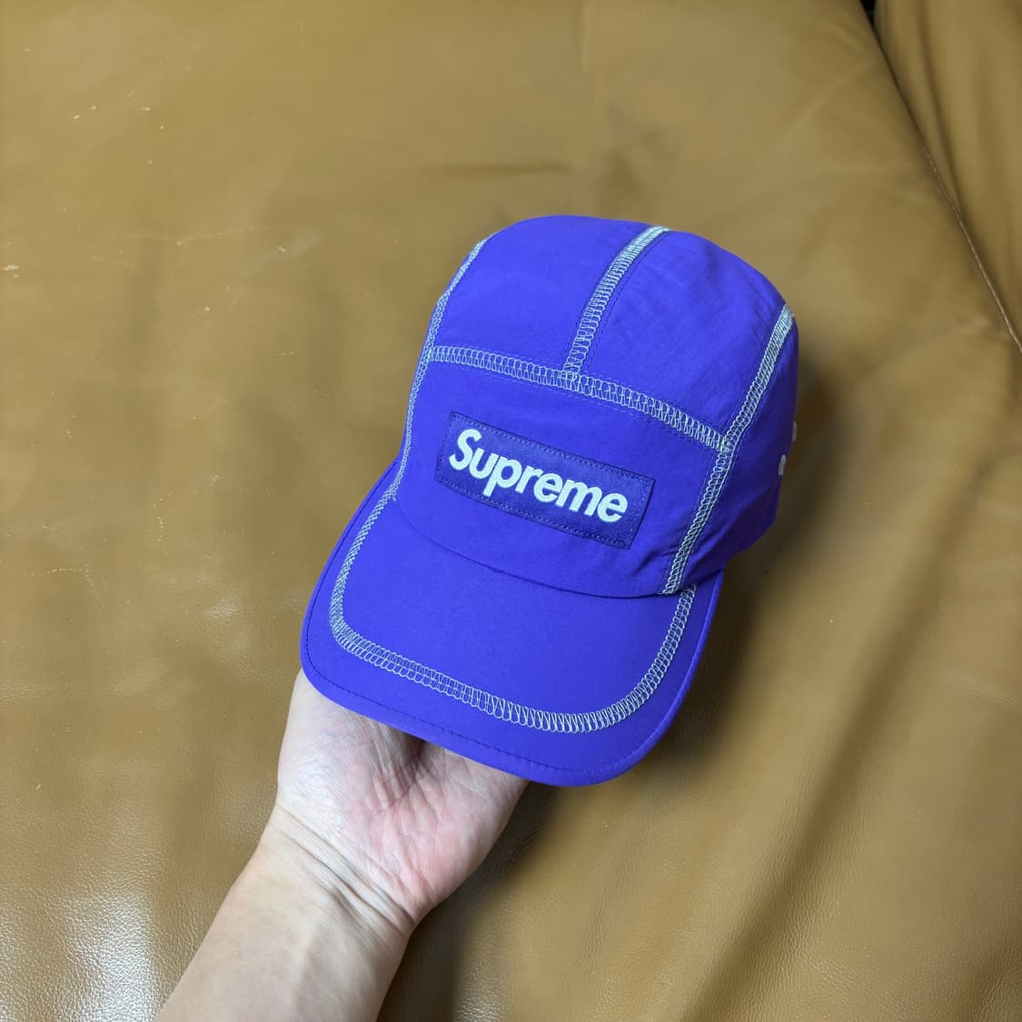 슈프림 캠프캡 모자 박스로고 23SS 리플렉티브 스티치 퍼플 상품이미지2