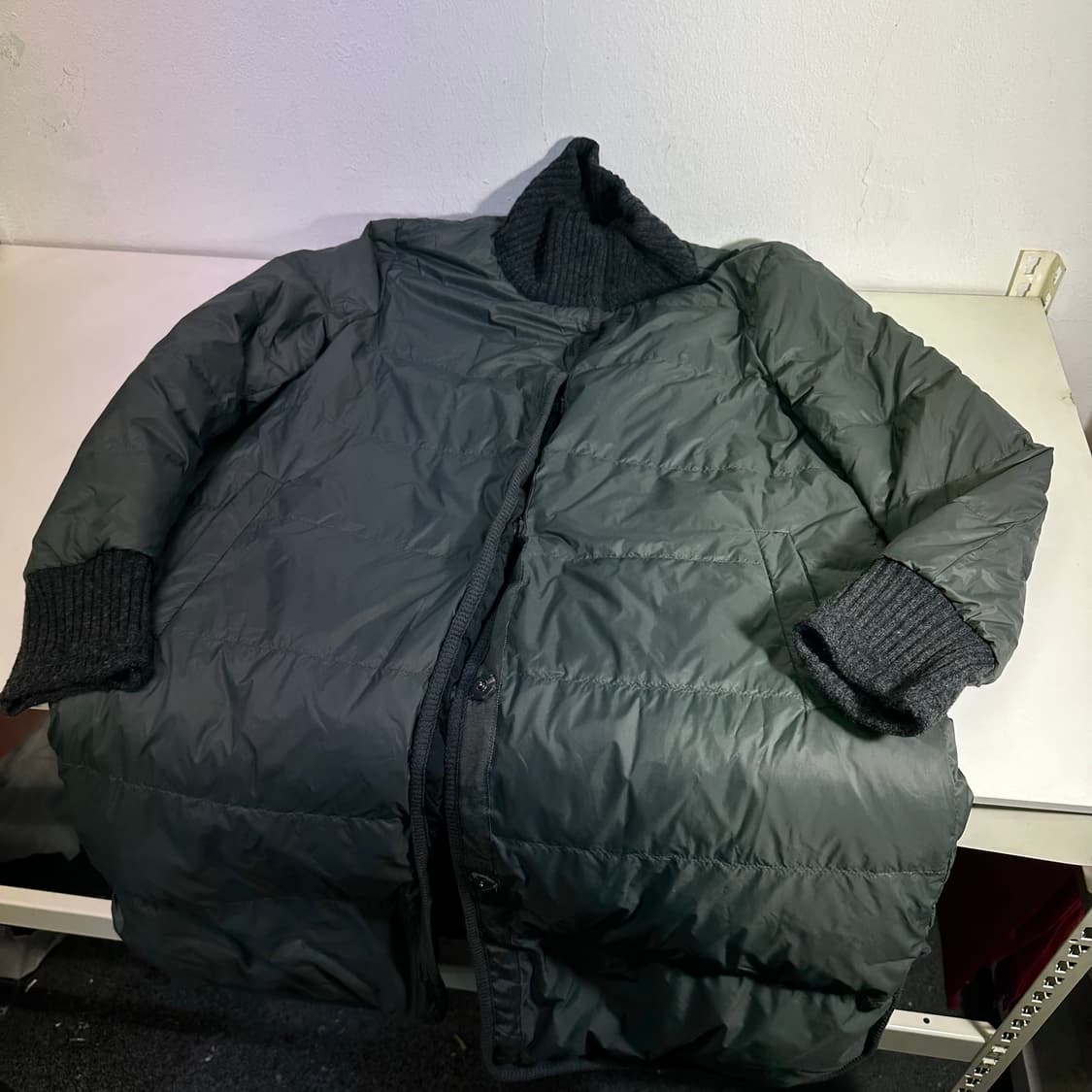 77 우먼L 소울 SOWOOL 그레이 니트배색 양면 롱패딩 상품이미지7