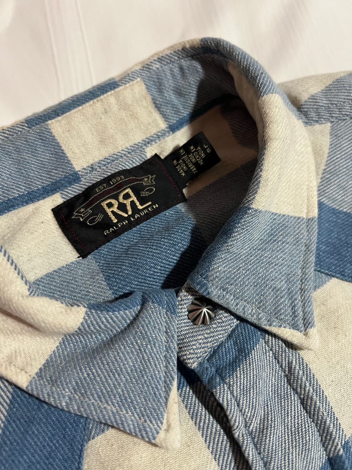 더블알엘 슬림핏 플래드 트윌 웨스턴 셔츠 인디고 크림 L 상품이미지5