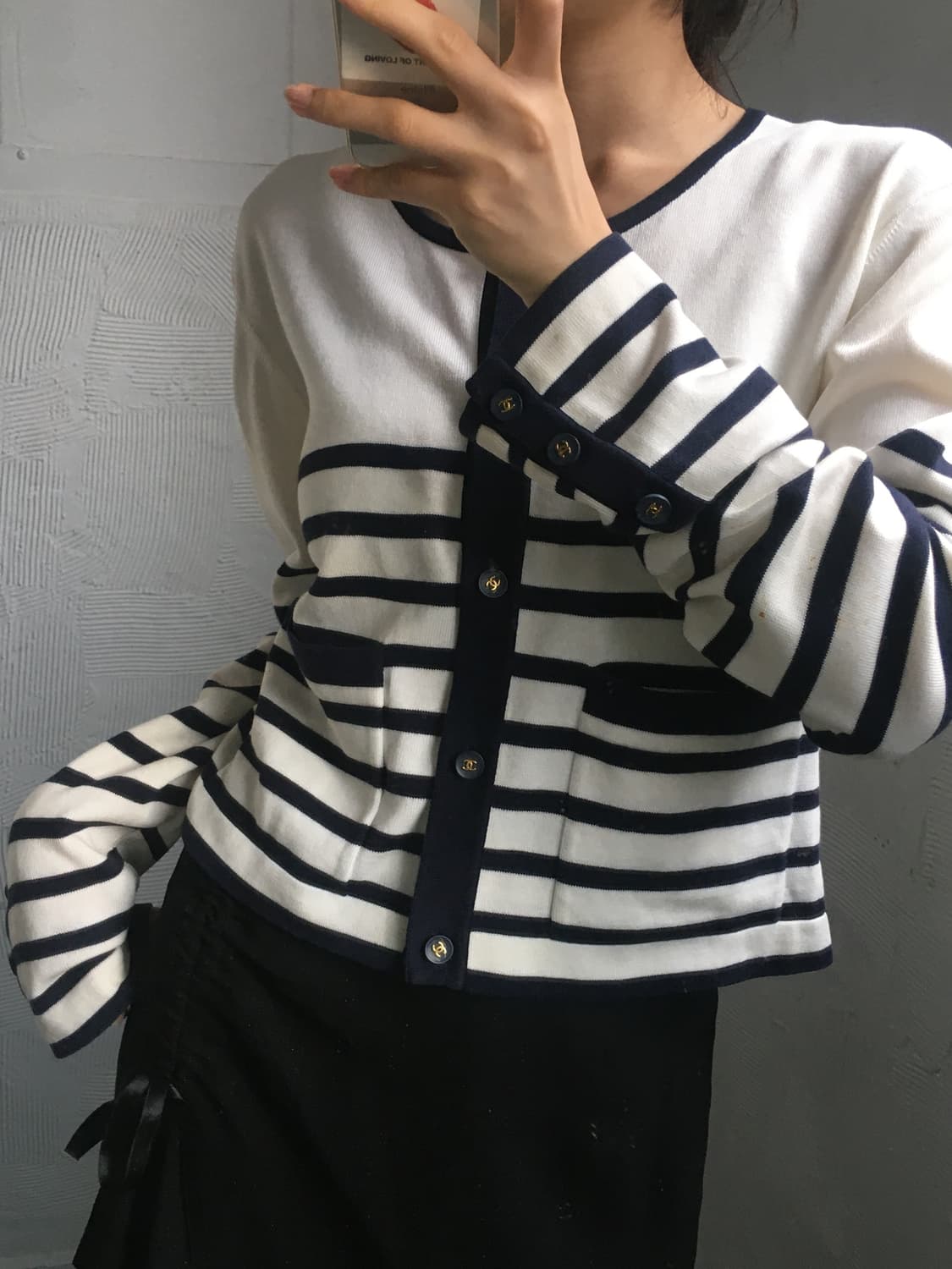 Chanel 샤넬 90s 아이보리 스트라이프 니트 가디건 상품이미지3