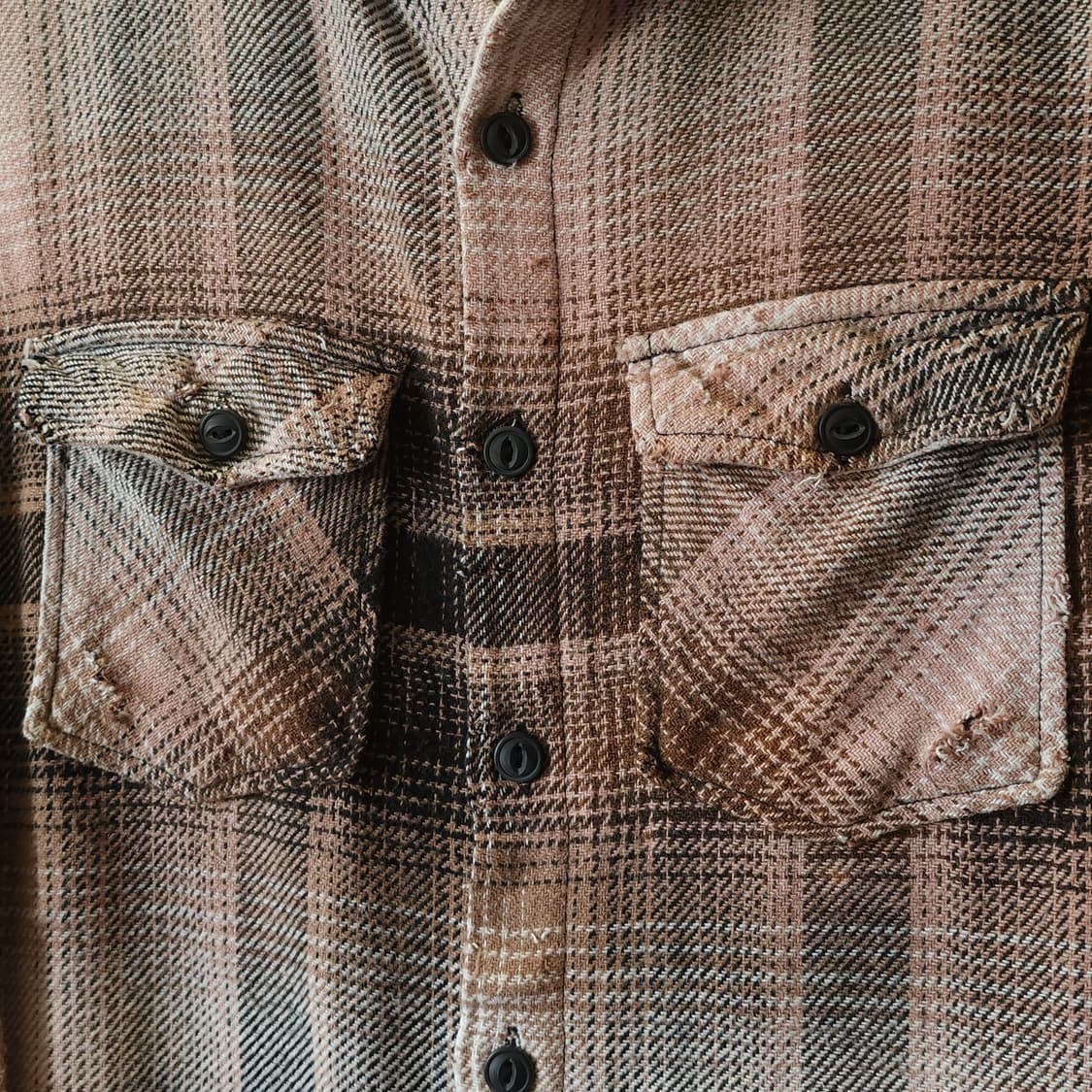 90s 빈티지 체크셔츠 헤비 플란넬 워크셔츠 썬페이딩 핑크 블랙 m 상품이미지5